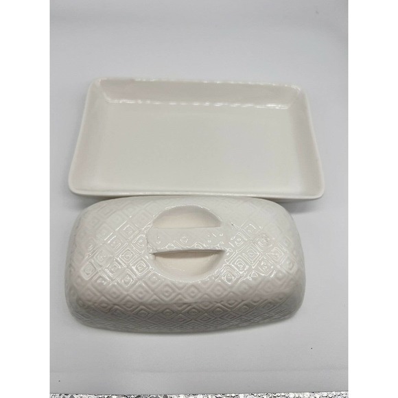 CUCINA White Porcelain Embossed Butter Dish Bread + Butter Australia NWOT - Picture 4 of 5